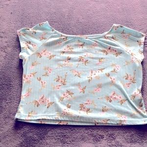 Wishfulpark cropped shirt, light blue with white flowers.